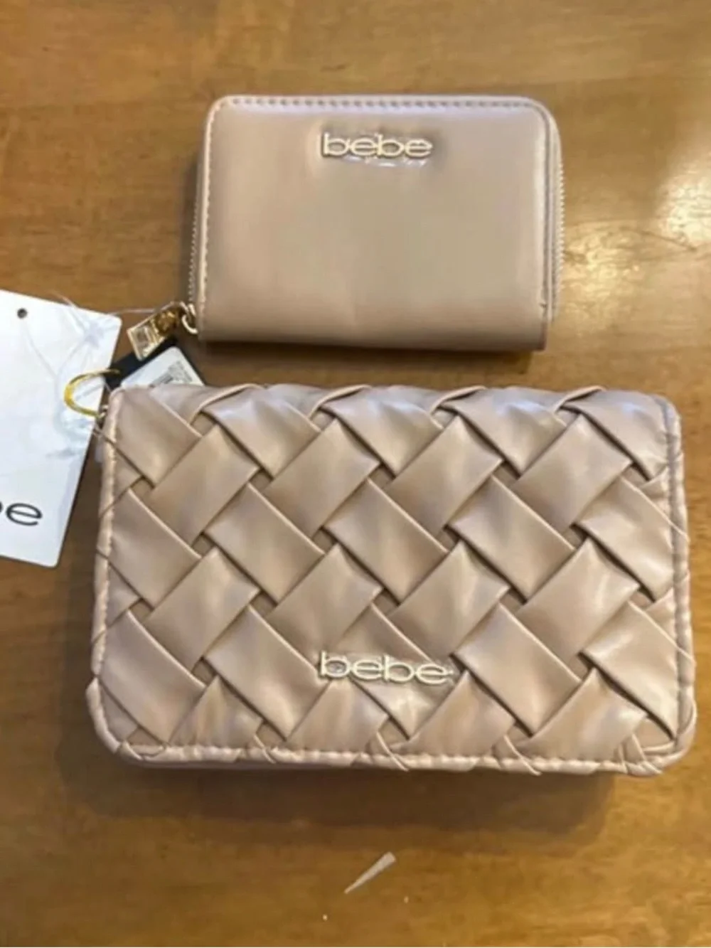 bebe Blush Woven Crossbody and Zip Wallet Set